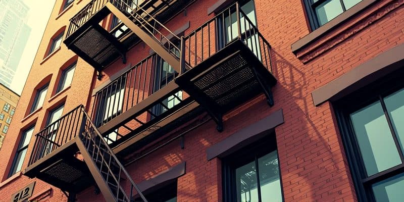 Generated banner: tenement fire escapes with a new glass condo reflected, Lower East Side