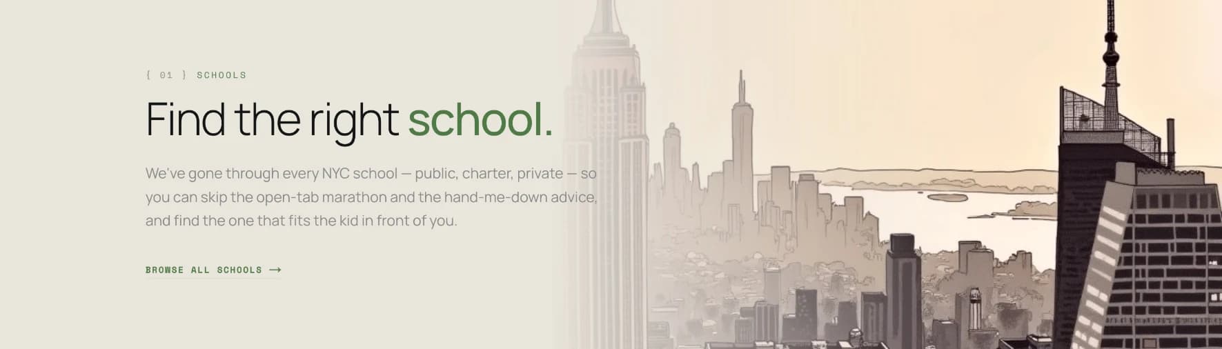 Motley schools editorial section with NYC skyline illustration