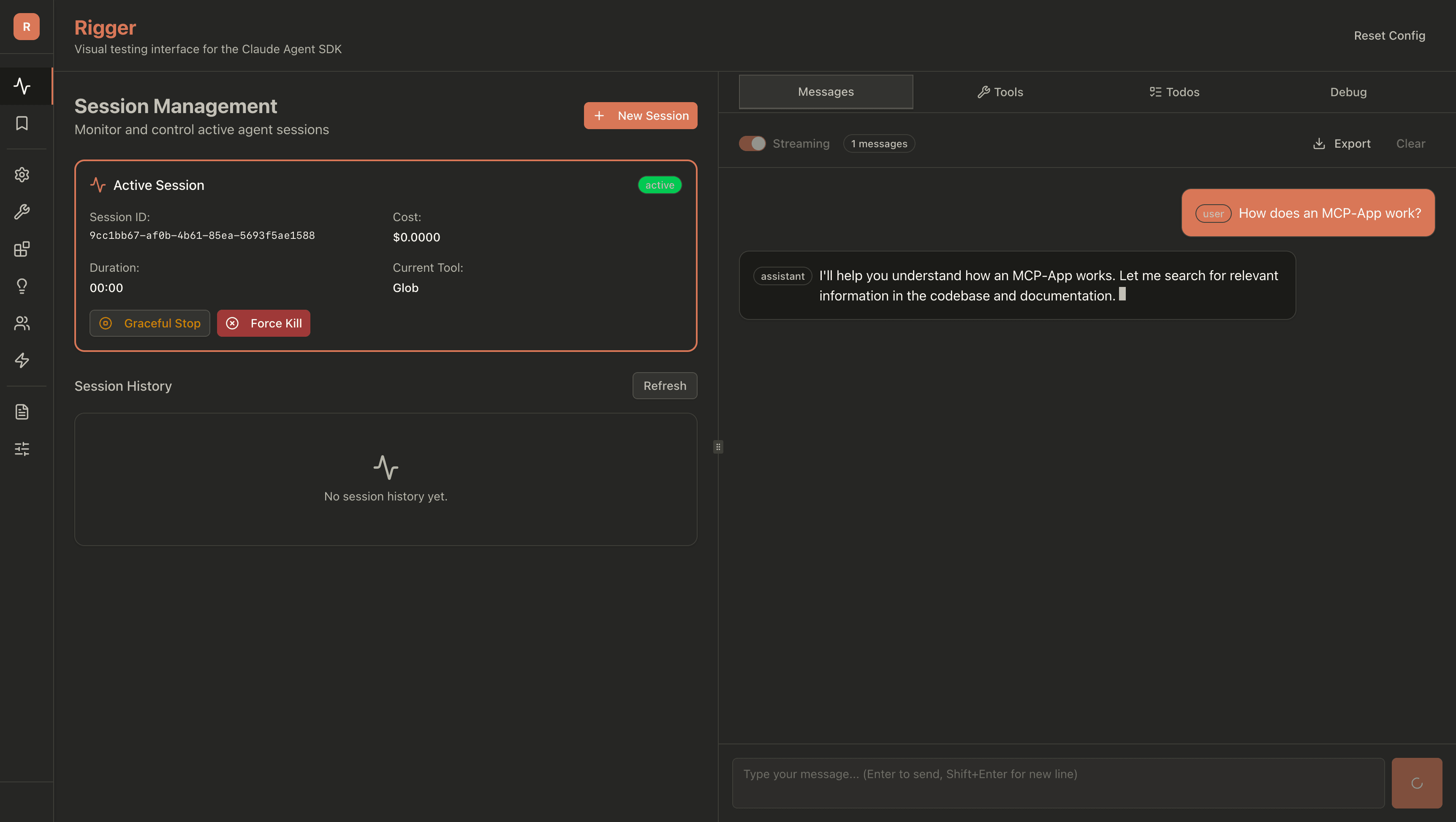 Rigger Dashboard - Visual interface for testing and debugging Claude agents