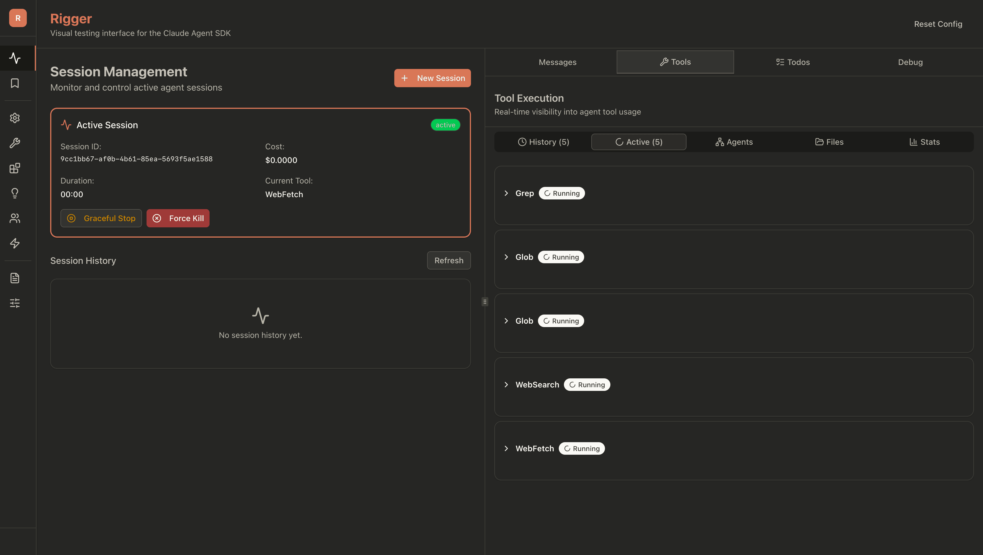 Real-time Streaming Interface - Live token streaming with debug metrics overlay
