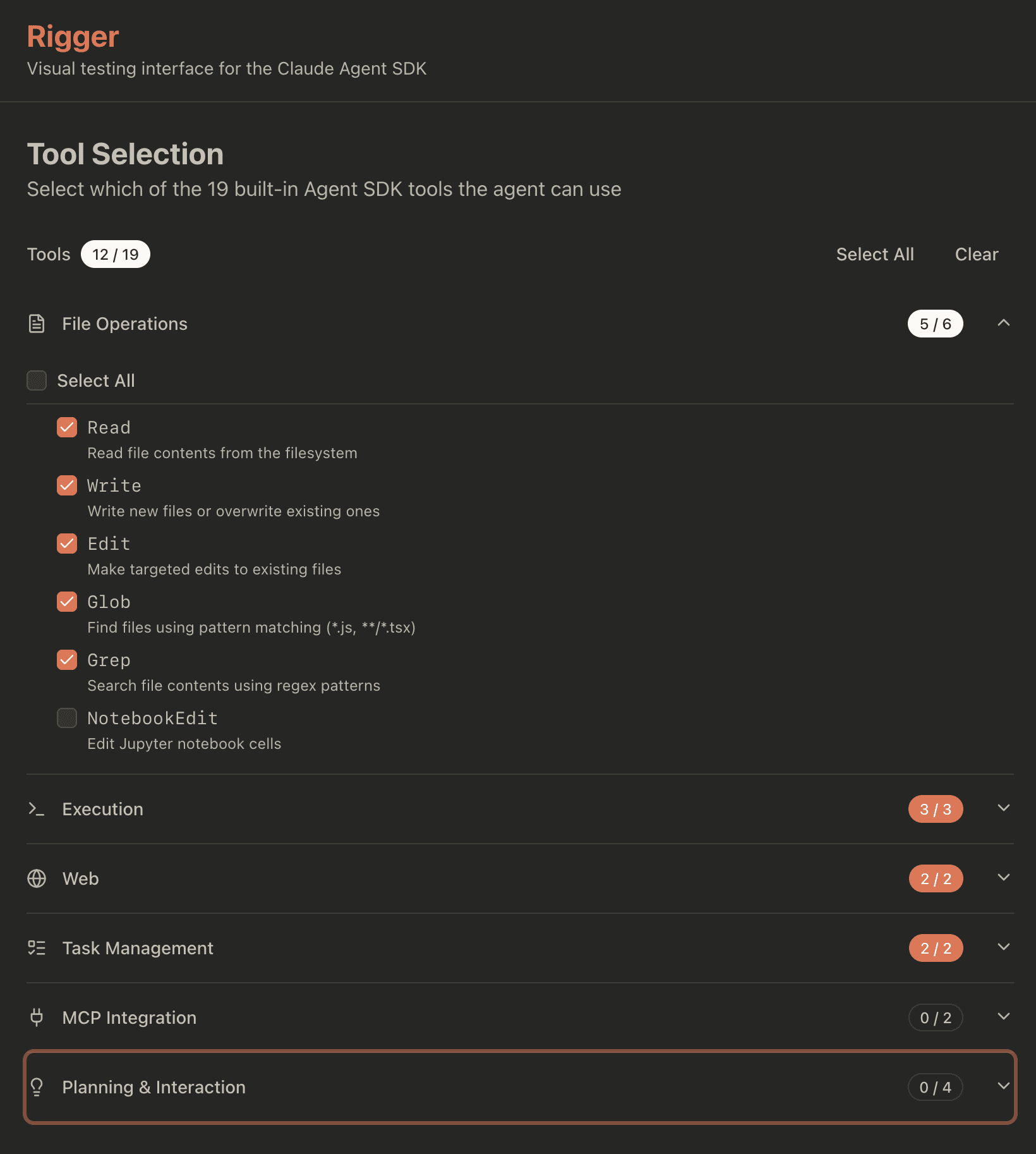 Agent Configuration Overview - Full visibility into tools, permissions, and instructions before execution